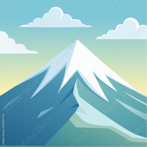 vector illustration of a lone snow-covered mountain peak