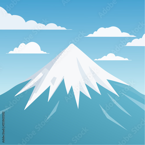 vector illustration of a lone snow-covered mountain peak