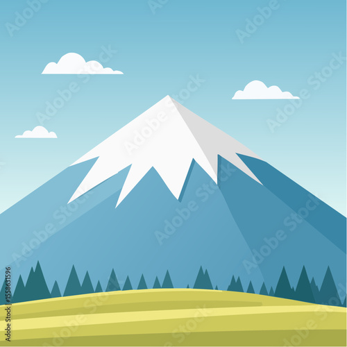 vector illustration of a lone snow-covered mountain peak