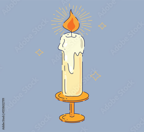A beautifully glowing candle with dripping wax and a radiant, flickering flame that captivates