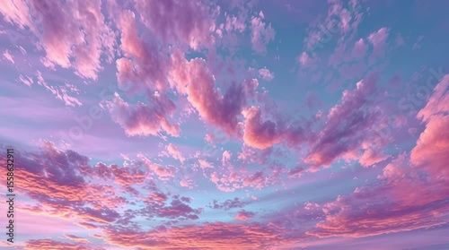 Stunning sunset sky filled with vibrant pink and purple clouds reflecting the beauty of nature at dusk.