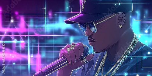 Man with microphone in neon light