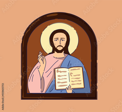 An Illustrative Icon Depicting Jesus Holding the Holy Scripture within His Hands lovingly