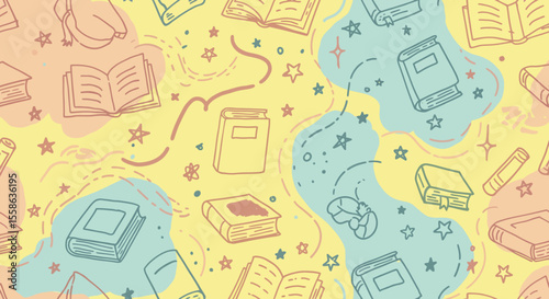 Whimsical Bookish Pattern A Charming Seamless Design for Readers
