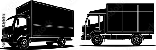 Two Delivery Box Trucks Silhouette Vector Illustration