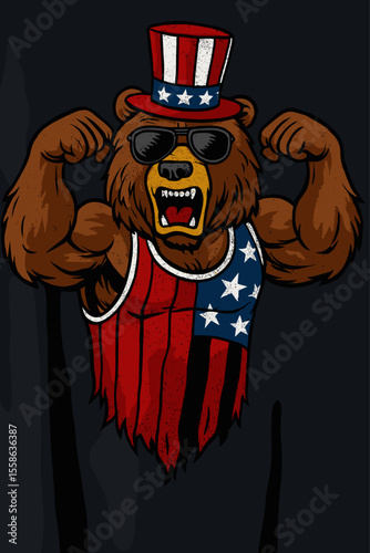 funny bear uncle sam cartoon vector illustration