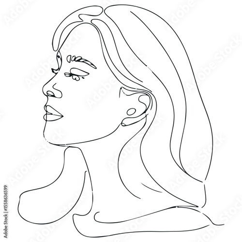 Woman face line art drawing vector illustration for beauty fashion and design projects use