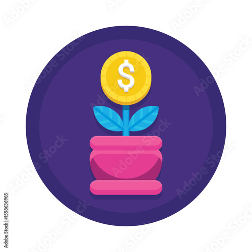 Explore financial growth investment with dollar coin plant in pot vector illustration