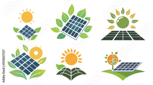 Eco Renewable Energy Solar Logo Vector Design Featuring Clean Power, Sustainability, Green Technology, and Environmental Protection Concepts for Modern Energy Solutions