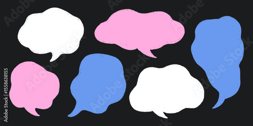 Crayon Speech Bubble Frame. Vector Chalk Talk Balloon. Colorful Dialog Chat Illustrations