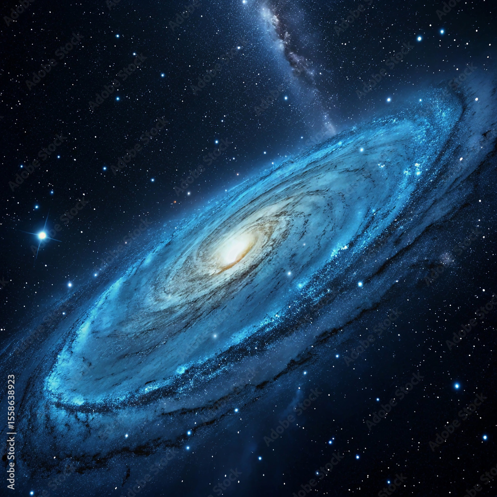 Obraz premium Blue Spiral Galaxy in Dark Space