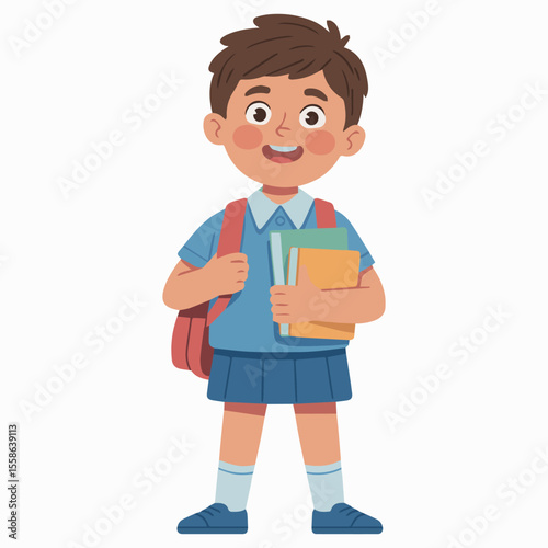 Illustration of schoolboy with backpack and books ready for school education