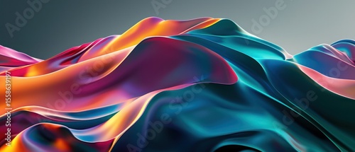 Abstract wavy shape color gradient smooth curves fluid lines flowing forms gradient background high resolution high detail octane render volumetric light bright colors vibrant colors.