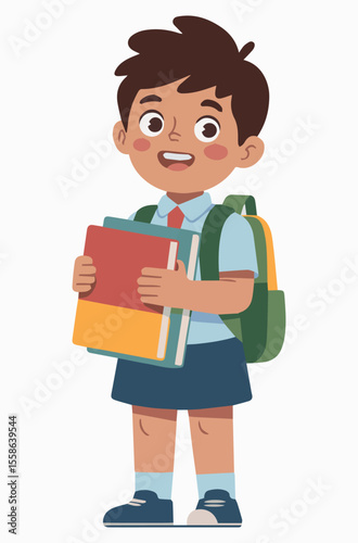 Illustration of cheerful student with books and backpack ready for school day