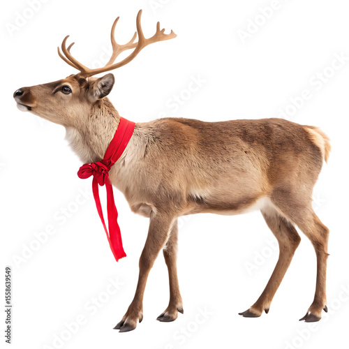 An adorable cartoon reindeer with a festive red bow, a Christmas symbol isolated on a transparent background png