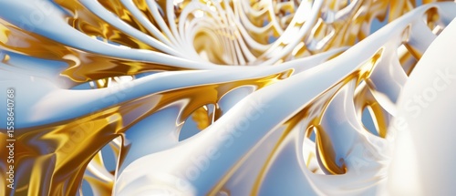 Long spiral octane render golden blue white concepts horizontal color three dimensional abstract.