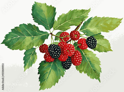 Purple Watercolor Harvest mulberries tree isolated vector illustration svg