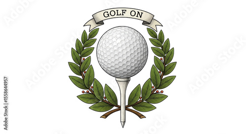Isolated Golf Ball on Tee with Laurel Wreath