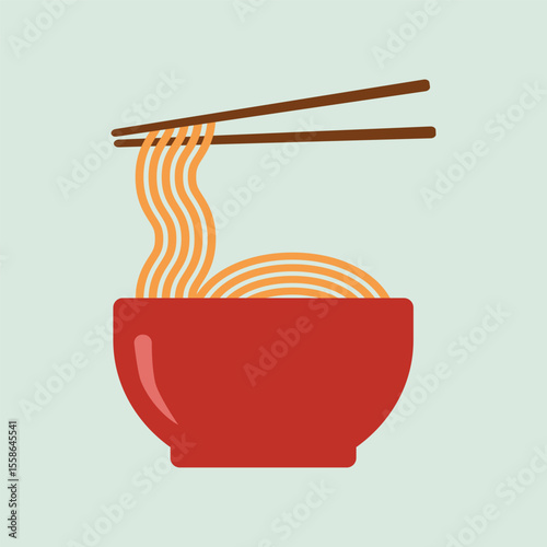 Bowl of noodle cartoon vector illustration. Logo for oriental or Asian restaurant and food stall.