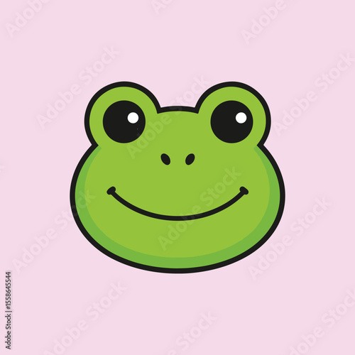 Smiling Frog Illustration: A cheerful frog with a big smile, vibrant green skin, and friendly eyes against a soft background.