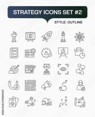 Corporate Strategy & Digital Transformation Line Icon Collection