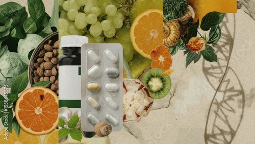 Healthy supplements. Healthy supplements vitamin capsules with fresh f