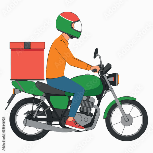 Delivery motorbike service fast food courier delivering package on motorcycle ride