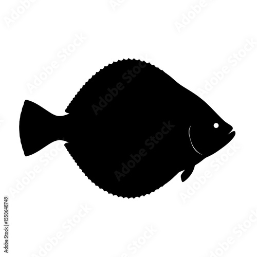 Silhouette of a Flounder Fish Highlighting its Flat Oval Shape and Streamlined Tail
