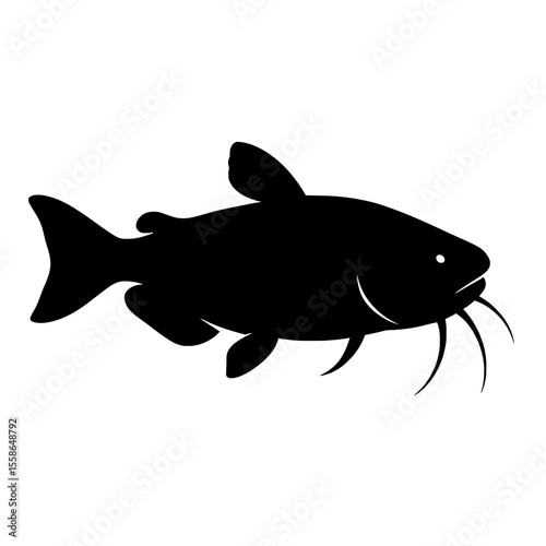Bold Black Silhouette of a Gulper Catfish on White Background