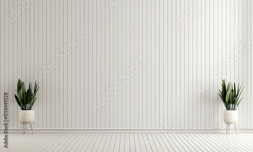 modern living room with wooden white wall pattern background. 3d render.