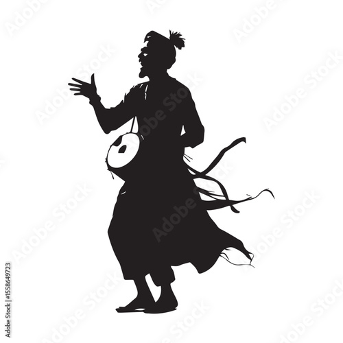 Dancing girl silhouette in elegant dress fashion illustration