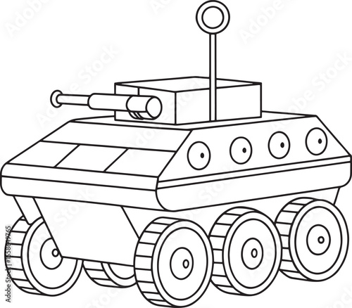 Cute unmanned ground vehicle cartoon illustration perfect for kids activities