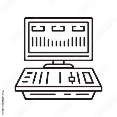 Black Line Art Audio Mixer Console and Computer Screen