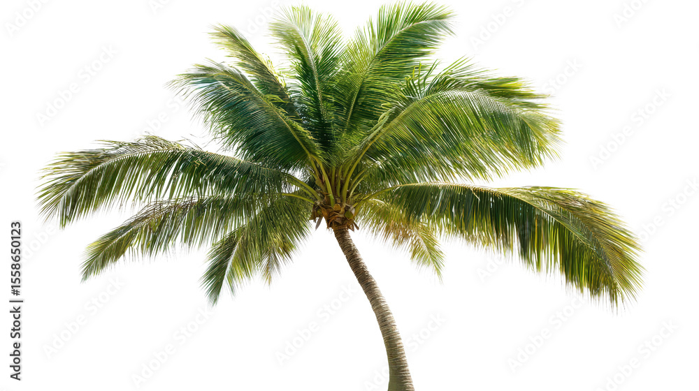 Fototapeta premium Palm tree with tropical leaves, Transparent background, PNG file, summer vibe