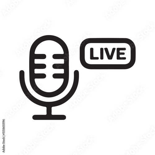 Black Retro Microphone Icon Live Streaming Symbol broadcast