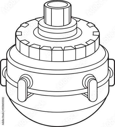 Anti tank mine outlined drawing as a simple black and white weapon illustration