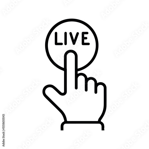 Hand Clicking Live Button Icon Black Outline vector