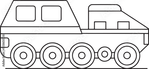 Armored car vehicle design drawn in line art style for military illustrations