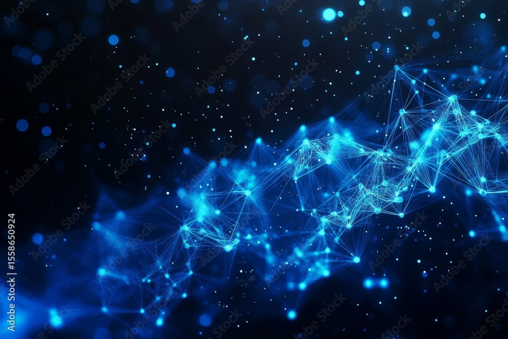 Obraz premium Abstract Polygonal Networks and Connectivity Dots in a Dark Digital Space Reflecting Innovation