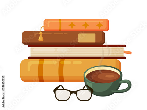 Autumnal Books with Coffee and Glasses