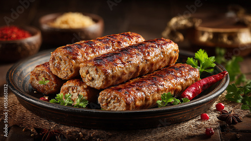 Tasty Kababs Arranged Artfully on Ceramic Dinner Plate