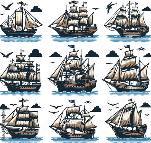 set of vintage ships old