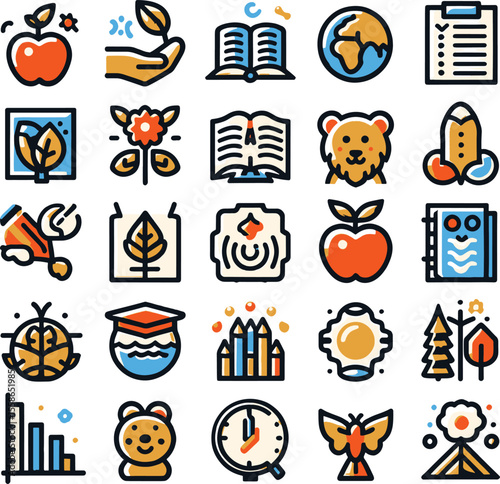 set of icons for web study world
