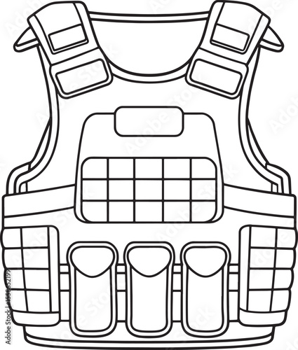 Bulletproof vest outline drawing for safety gear and military training
