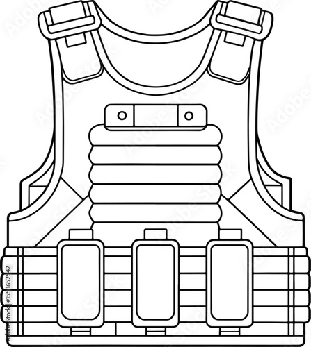 Black and white tactical vest outline for protection and security themes