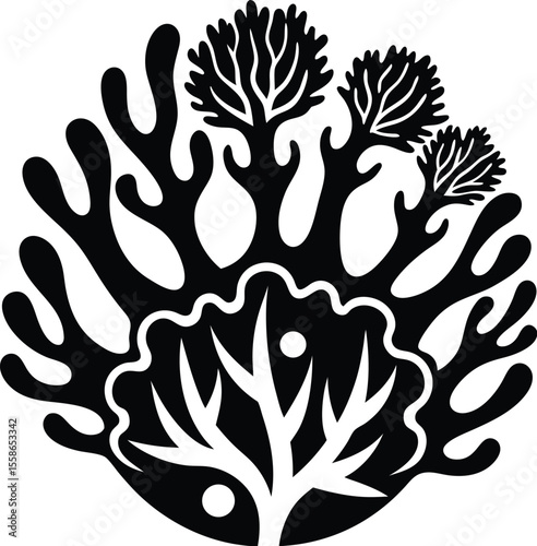 coral seaweed silhouette, underwater plant vector, abstract marine design