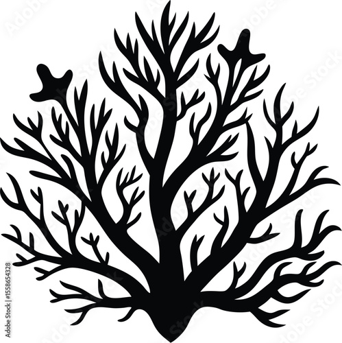 coral seaweed silhouette, underwater plant vector, abstract marine design