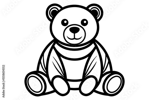 Cute Teddy Bear Outline Illustration, Coloring Page Design