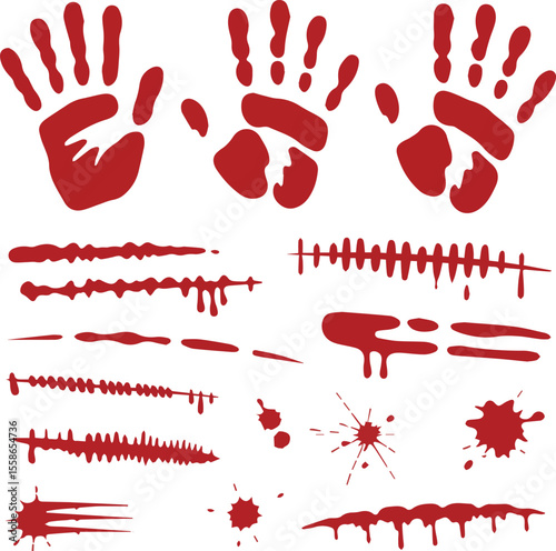 Bloody handprints and wound scars vector illustration for halloween designs idea