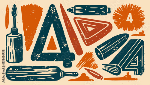 Expressive Brush Roller Linocut: Textured Poster Backgrounds